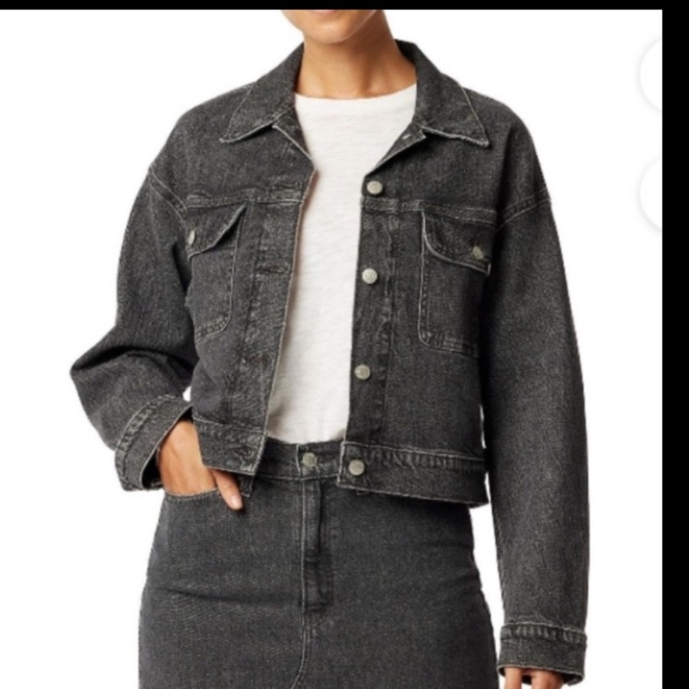 Signature by Levi oversized cropped denim jacket black size Large New